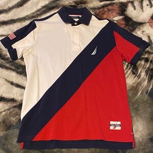 Nautica Navy and Red Diagonal Polo Shirt